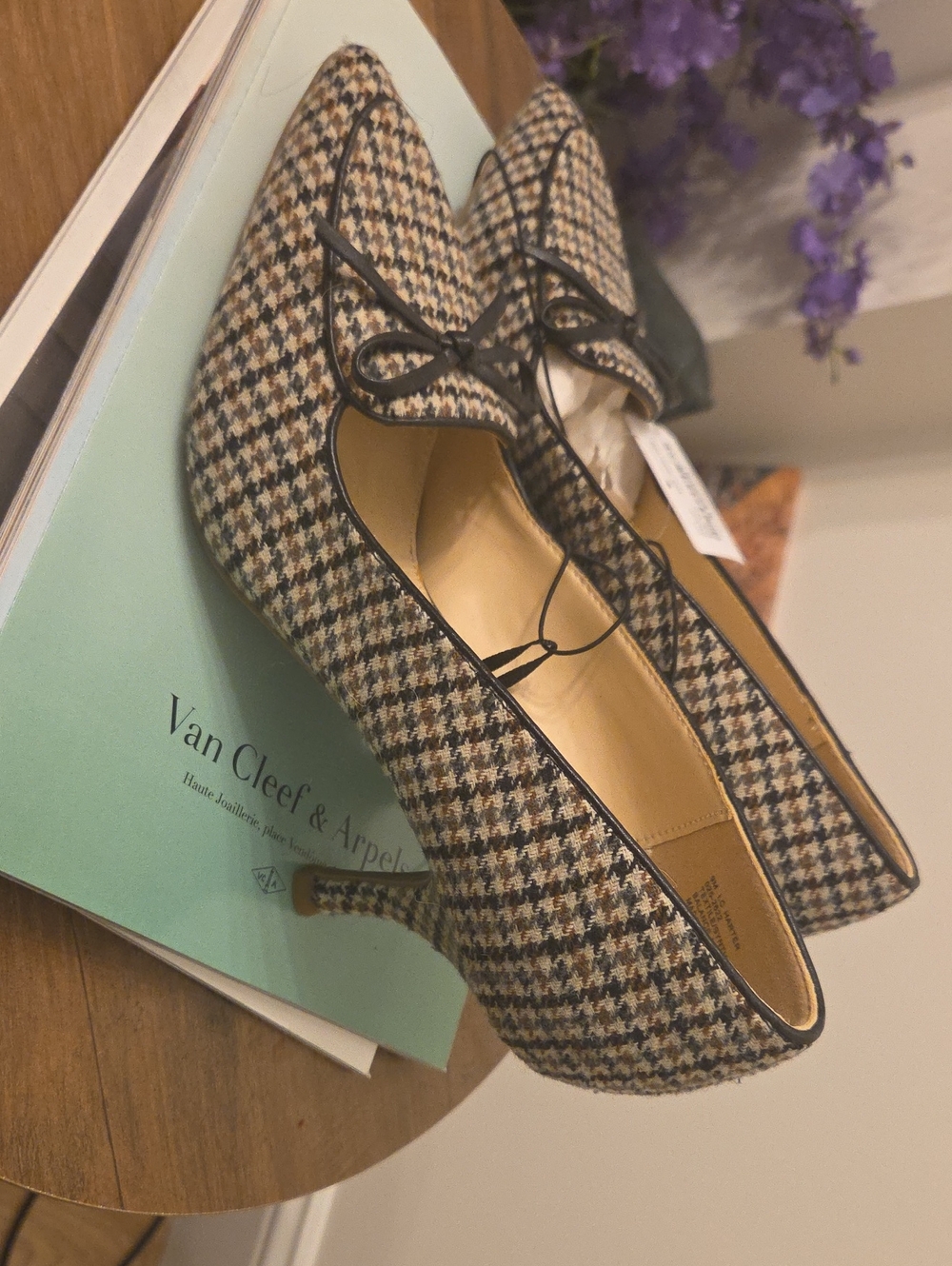 Liz Claiborne Houndstooth Pointed-Toe Bow Heels in Black and Brown